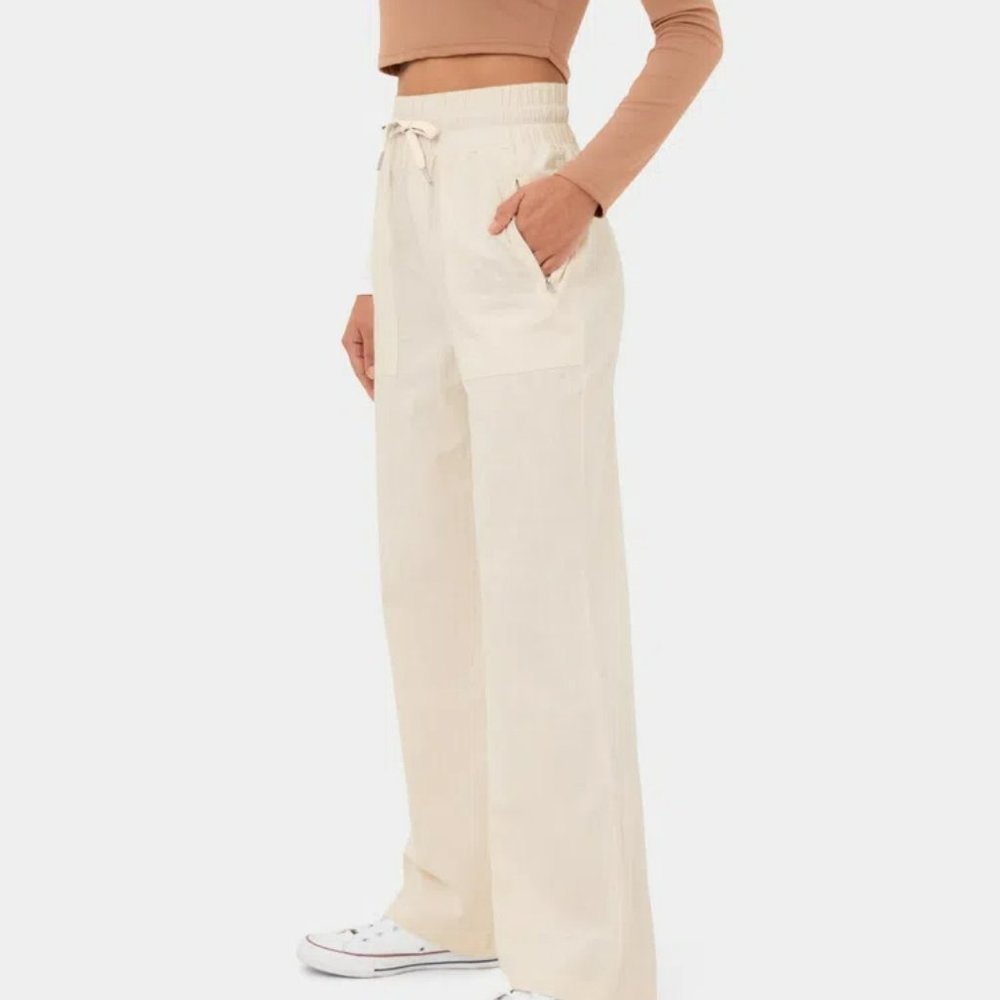 NWT Halara High Waisted Drawstring Side Zip Pocket Wide Leg Cotton Pants Vanilla